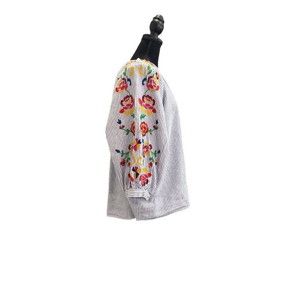 Neiman Marcus Women’s Embroidered Floral Tassels Cotton Blouse Size 1X - Picture 2 of 9